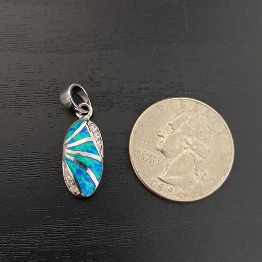 Blue Opal and Cubic Zirconia Sterling Silver Pendant - Picture 4 of 4